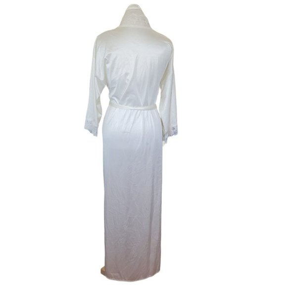 Vintage Cream Satin‎ Bridal Nylon Robe Lace Trim Long USA M/L - Picture 6 of 10